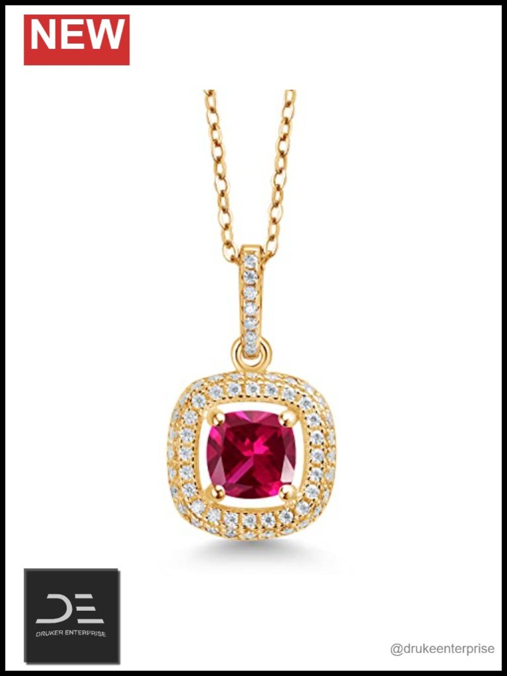 6MM Cushion Gemstone Pendant Necklace 925 Sterling Silver with Chain